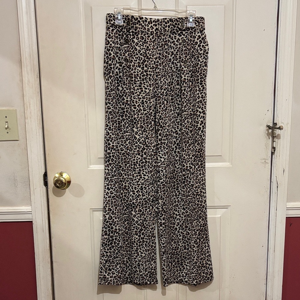 Robert Louis Black and White Leopard Print Wide Leg Pants polyester/spandex